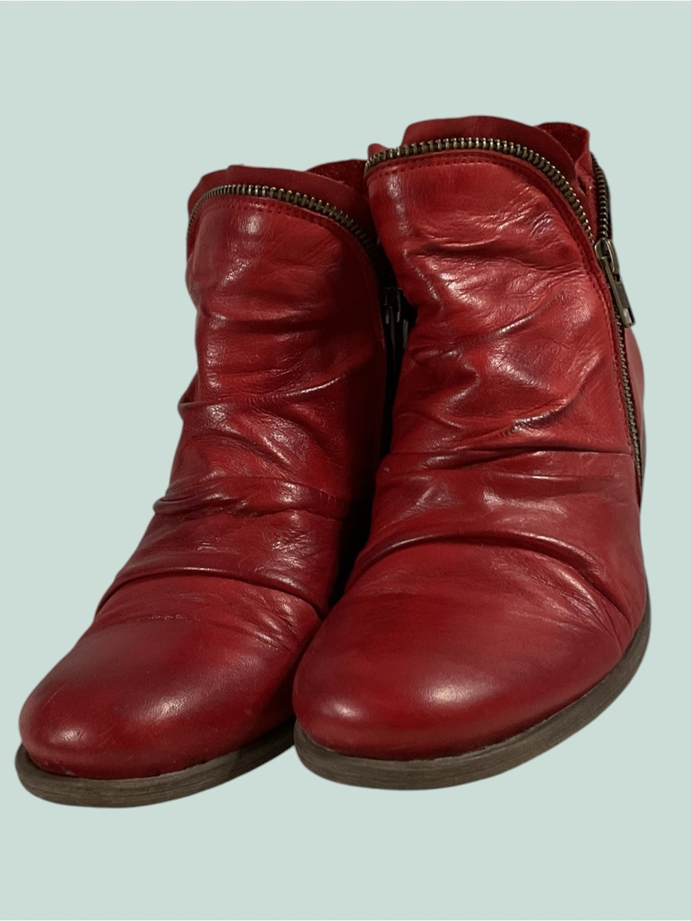 Miz Mooz Luna Red Leather Women's Ankle Boots with Side Zipper Size 7.5